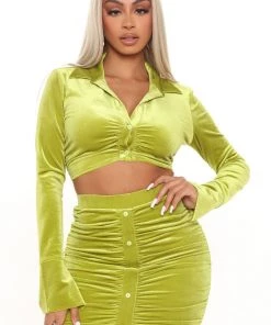 Fashion Nova Gigi Velvet Skirt Set - Chartreuse SETS