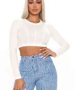 Fashion Nova Teddies & Babydolls Devon Ribbed Long Sleeve Top - Off White