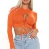 Fashion Nova Teddies & Babydolls Gabby Lace Up Crop Top - Rust