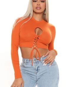 Fashion Nova Teddies & Babydolls Gabby Lace Up Crop Top - Rust