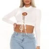 Fashion Nova Teddies & Babydolls Gabby Lace Up Crop Top - Off White
