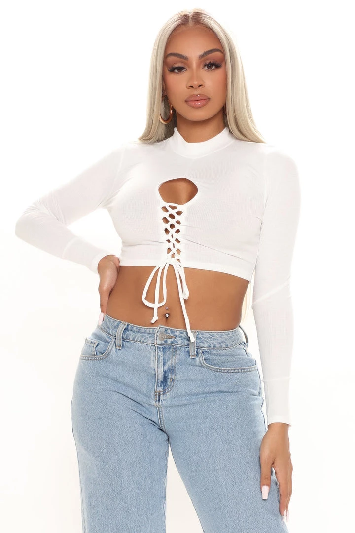 Fashion Nova Teddies & Babydolls Gabby Lace Up Crop Top - Off White 1 Fashion Nova Teddies & Babydolls Gabby Lace Up Crop Top - Off White