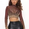 Fashion Nova Teddies & Babydolls Just An Illusion Mesh Top - Brown Combo