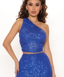 Fashion Nova Emerson Sequin Midi Skirt Set - Royal SETS