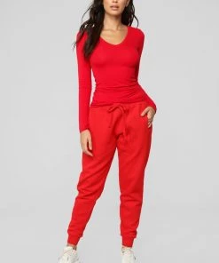Fashion Nova Teddies & Babydolls Your Everyday Long Sleeve Tee - Red