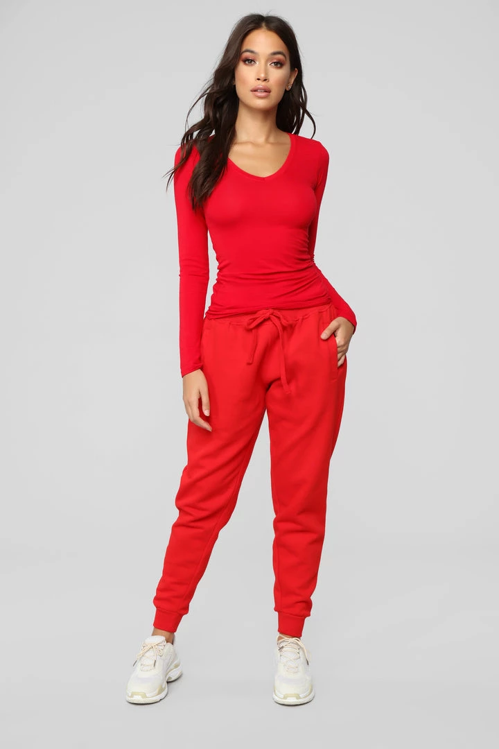 Fashion Nova Teddies & Babydolls Your Everyday Long Sleeve Tee - Red