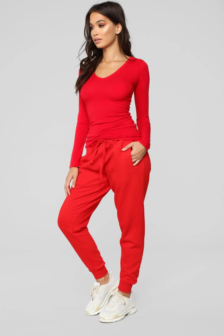 Fashion Nova Teddies & Babydolls Your Everyday Long Sleeve Tee - Red