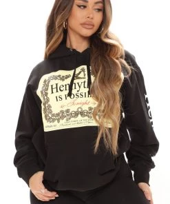 Fashion Nova Hennything Is Possible Oversized Hoodie - Black Best Sellers