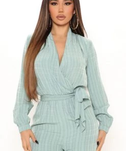 Fashion Nova Waiting On You Jumpsuit - Sage Teddies & Babydolls