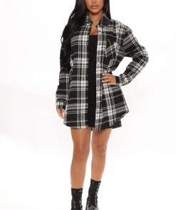 Fashion Nova Meghan Oversized Plaid Shirt - Black/White