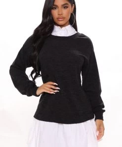 Fashion Nova Office Babe Preppy Attitude Sweater Mini Dress - Charcoal