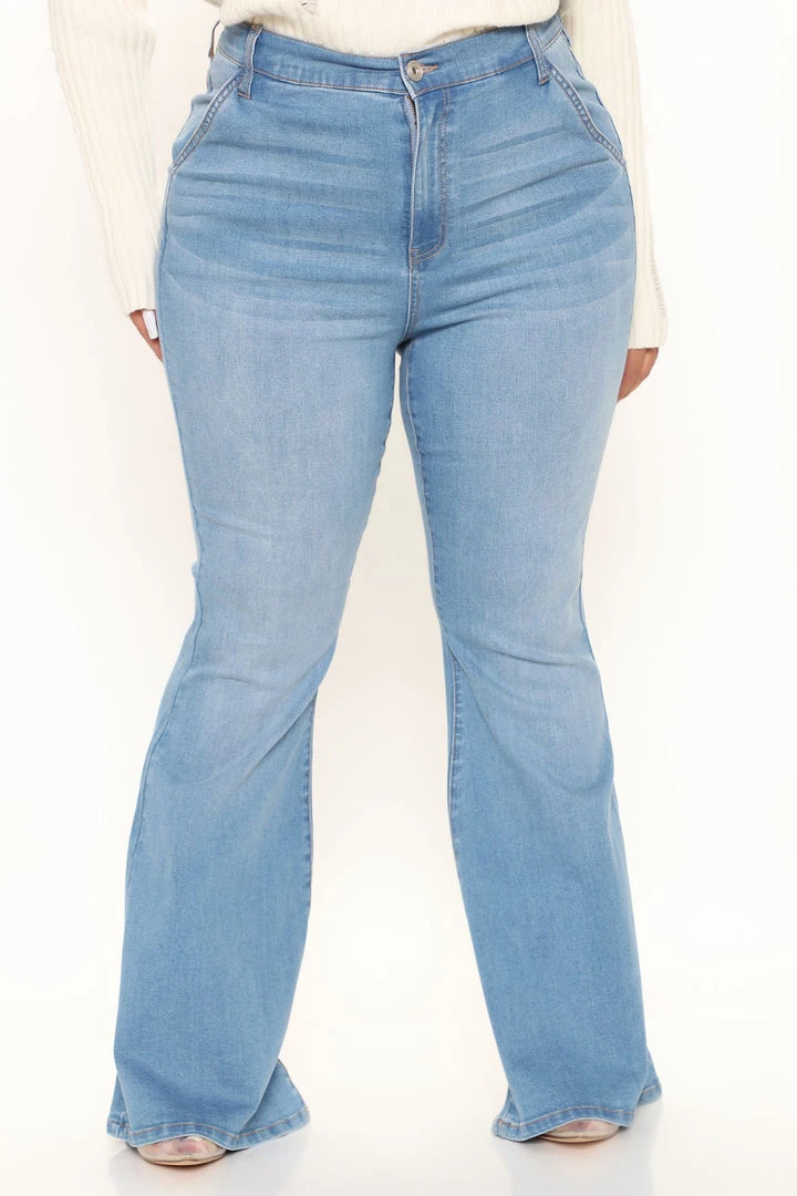 Fashion Nova Best Sellers Oh She's Fancy Classic Stretch Flare Jeans - Light Blue Wash