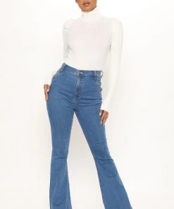 Fashion Nova Oh She's Fancy Classic Stretch Flare Jeans - Medium Blue Wash