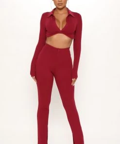 Fashion Nova Your New Obsession Pant Set - Burgundy SETS