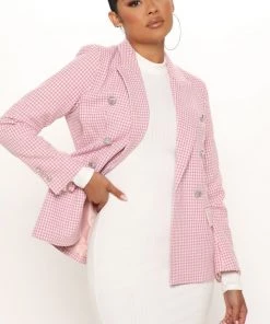 Fashion Nob Teddies & Babydolls Daniela Houndstooth Blazer - Pink