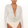 Fashion Nova Best Sellers Obsession Sequin Bodysuit - Silver