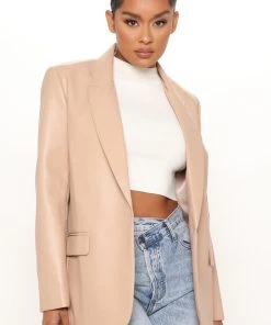 Fashion Nob Flaunt It Faux Leather Blazer - Taupe Teddies & Babydolls