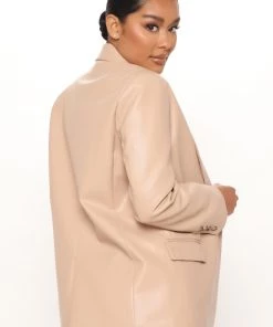 Fashion Nob Flaunt It Faux Leather Blazer - Taupe Teddies & Babydolls