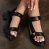 Fashion Nova Happy Go Lucky Flat Sandals - Black SHOES