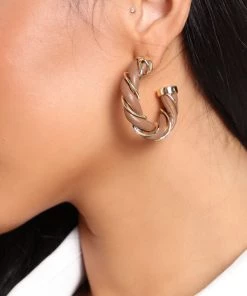 Fashion Nova Slaying Hoop Earrings - Taupe
