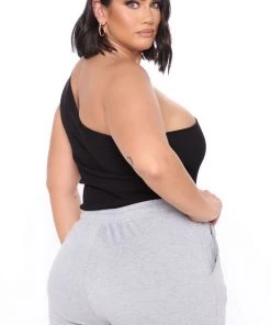 Mysite Carlie One Shoulder Bodysuit - Black New Today