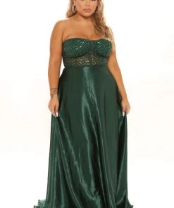Fashion Nova Live For Tonight Satin Maxi Gown - Hunter DRESSES