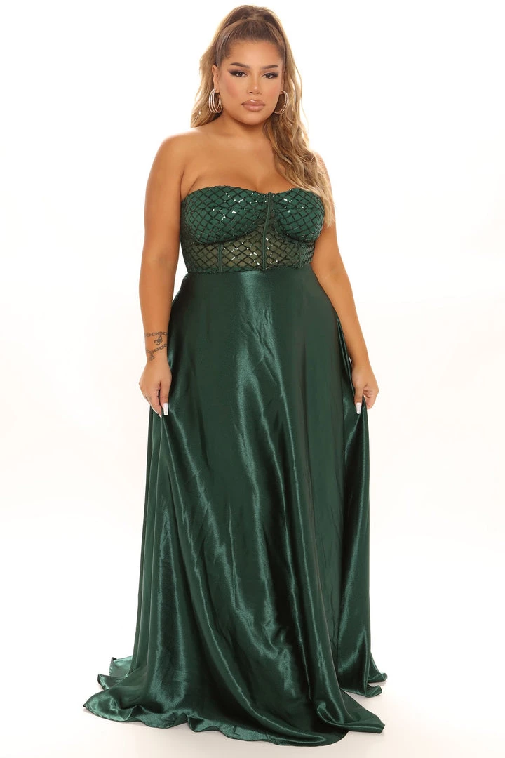 Fashion Nova Live For Tonight Satin Maxi Gown - Hunter DRESSES