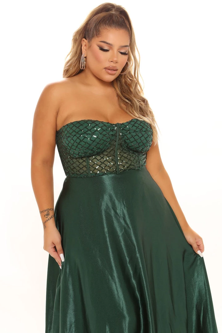 Fashion Nova Live For Tonight Satin Maxi Gown - Hunter DRESSES