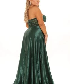 Fashion Nova Live For Tonight Satin Maxi Gown - Hunter DRESSES