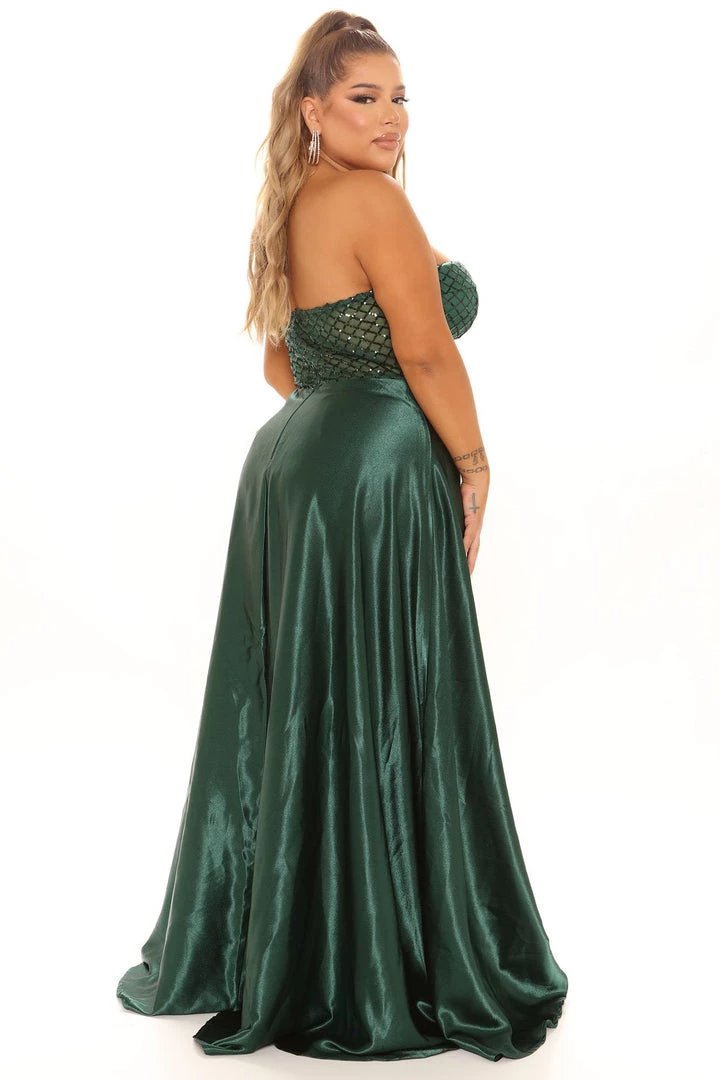 Fashion Nova Live For Tonight Satin Maxi Gown - Hunter DRESSES