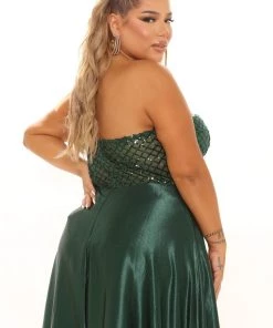 Fashion Nova Live For Tonight Satin Maxi Gown - Hunter DRESSES