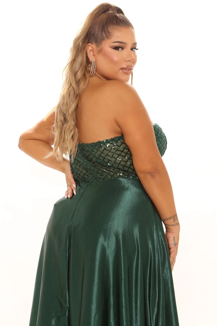 Fashion Nova Live For Tonight Satin Maxi Gown - Hunter DRESSES