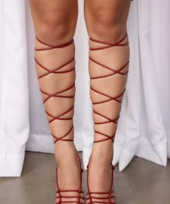 Fashion Nova SHOES Mixed Signals Wrap Up Heels - Wine