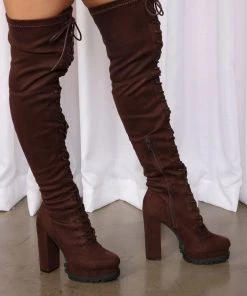 Fashion Nova Ready Set Go Heeled Boots - Chocolate