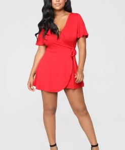 Mysite Rhonda Wrap Romper - Red