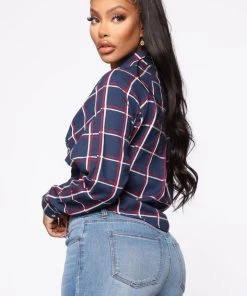 Fashion Nova Just You And I Plaid Top - Navy