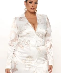 Fashion Nova DRESSES Elite Views Satin Blazer Dress - Ivory/combo 12 Fashion Nova DRESSES Elite Views Satin Blazer Dress - Ivory/combo