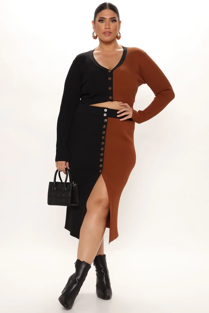 Fashion Nova Eliana Colorblock Skirt Set - Brown/combo