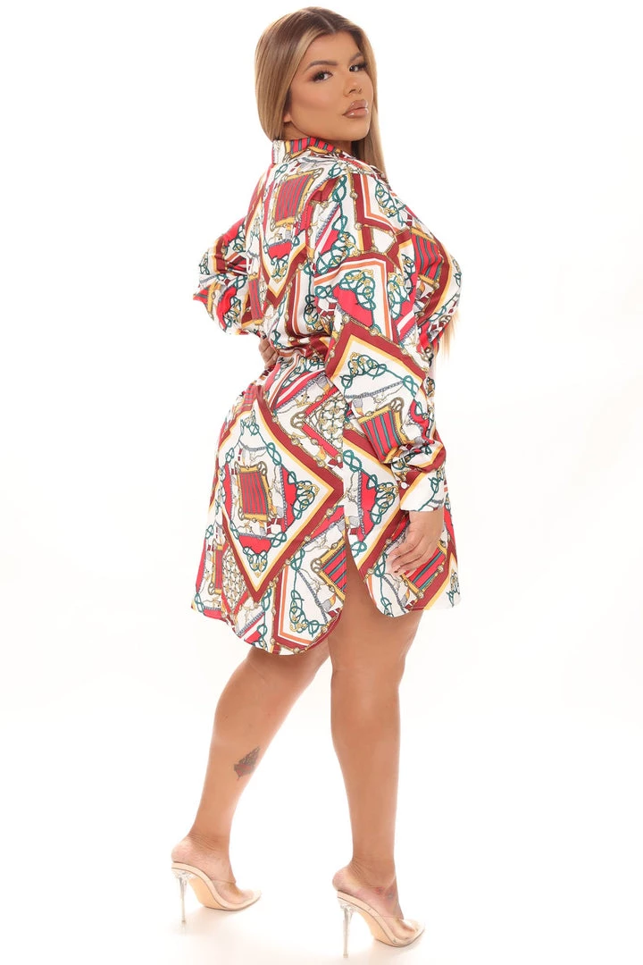 Fashion Nova Hold My Calls Shirt Mini Dress - Red/combo Office Babe