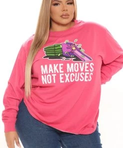 Fashion Nova Teddies & Babydolls Make Moves Not Excuses Long Sleeve Top - Pink