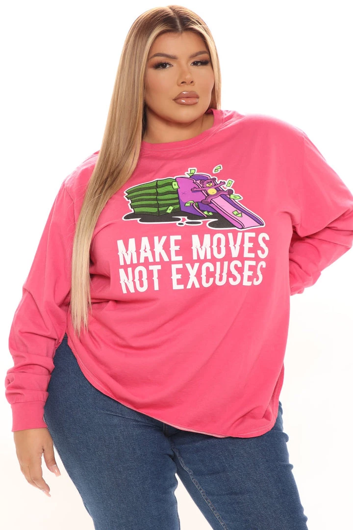 Fashion Nova Teddies & Babydolls Make Moves Not Excuses Long Sleeve Top - Pink