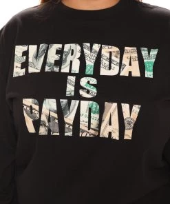 Fashion Nova Teddies & Babydolls Everyday Is Pay Day Long Sleeve Tee - Black