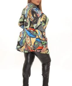 Fashion Nova Out Of My Mind Oversized Satin Shirt - Blue/combo Teddies & Babydolls