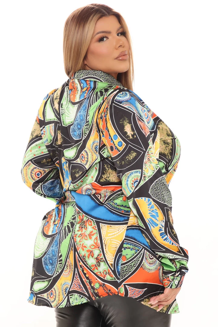 Fashion Nova Out Of My Mind Oversized Satin Shirt - Blue/combo Teddies & Babydolls