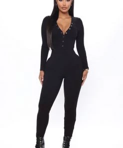 Fashion Nova Best Sellers Come And Chill Jumpsuit - Black