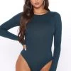 Fashion Nova Krystal Crew Neck Long Sleeve Bodysuit - Dark Teal