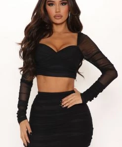 Fashion Nova Gia Mesh Skirt Set - Black