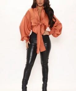 Fashion Nova Teddies & Babydolls Dare To Be Bold Plunge Neck Blouse - Orange 5 Fashion Nova Teddies & Babydolls Dare To Be Bold Plunge Neck Blouse - Orange
