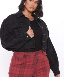 Fashion Nob So Chic Cropped Denim Jacket - Black Teddies & Babydolls