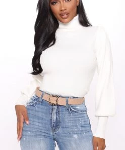 Fashion Nova Roll With You Turtleneck Top - White Teddies & Babydolls
